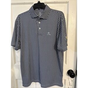 Rhoback New Jersey All Over State Print Polo Shirt Blue & White Size Medium